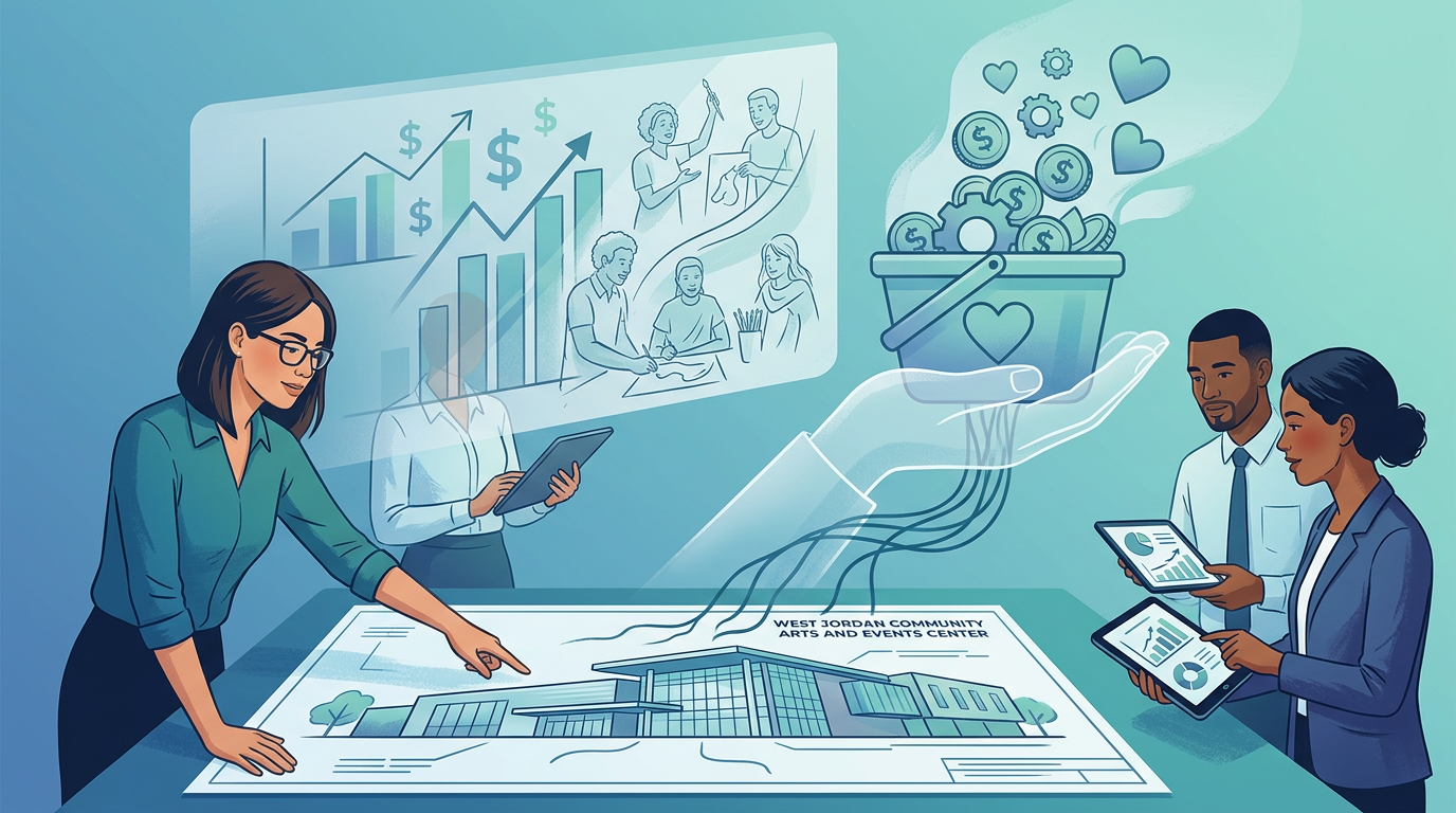 Editorial illustration for article: Professional Services for a Capital Marketing Campaign and Fundraising Program for the West Jordan Community Arts and Events Center