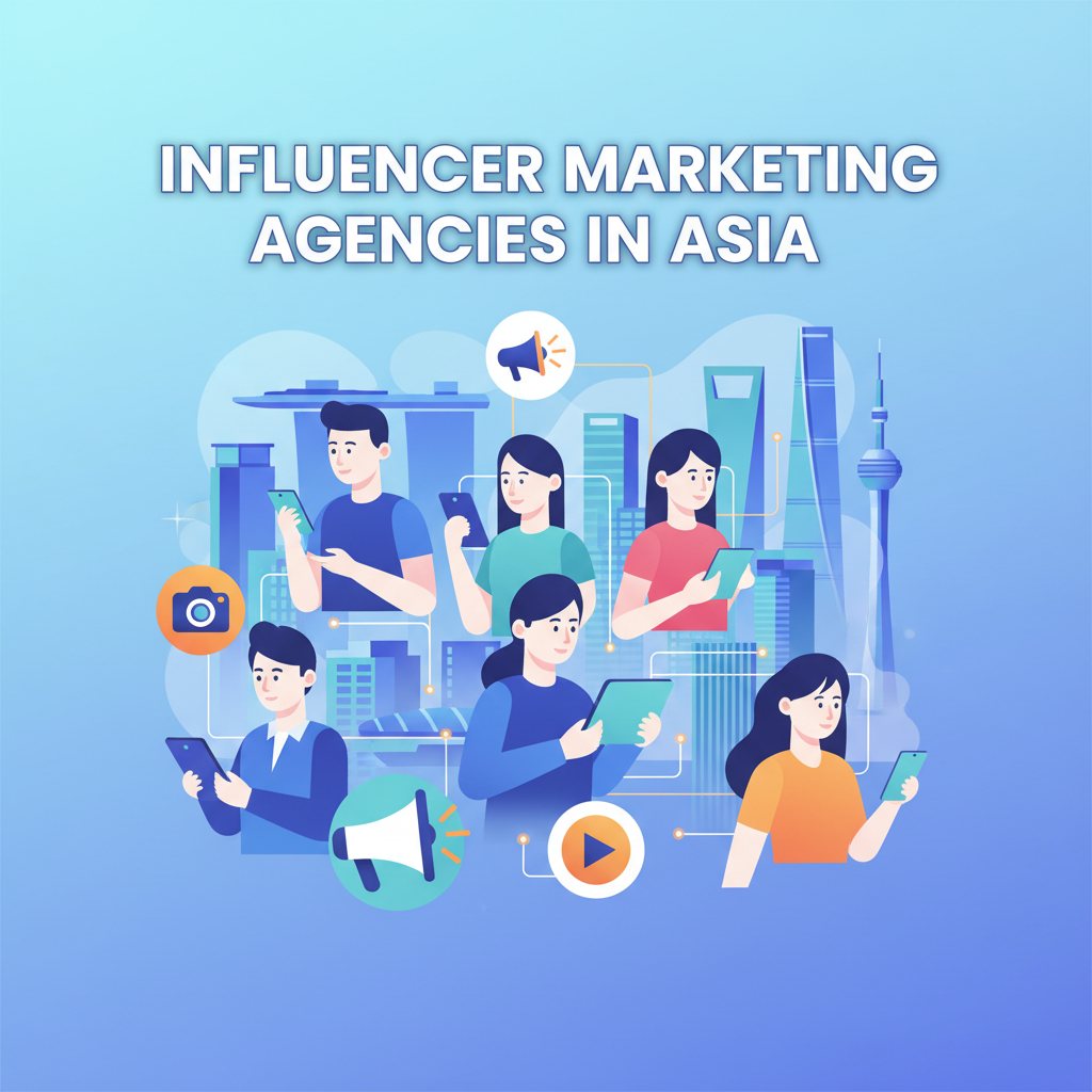 Editorial illustration for article: Influencer Marketing Agencies In Asia