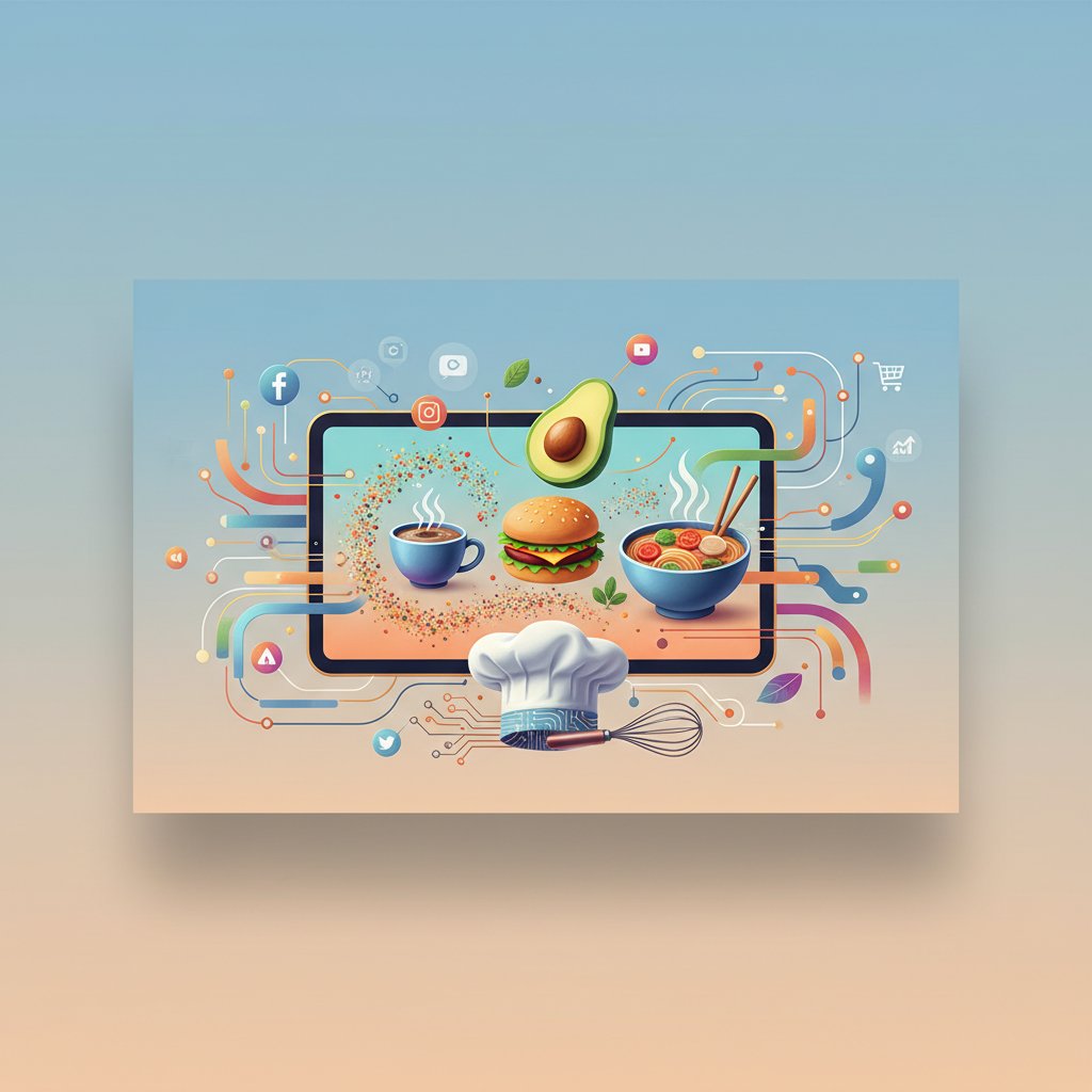 Editorial illustration for article: CPG Digital Marketing Done Well for Food Brands: A Recipe for Success