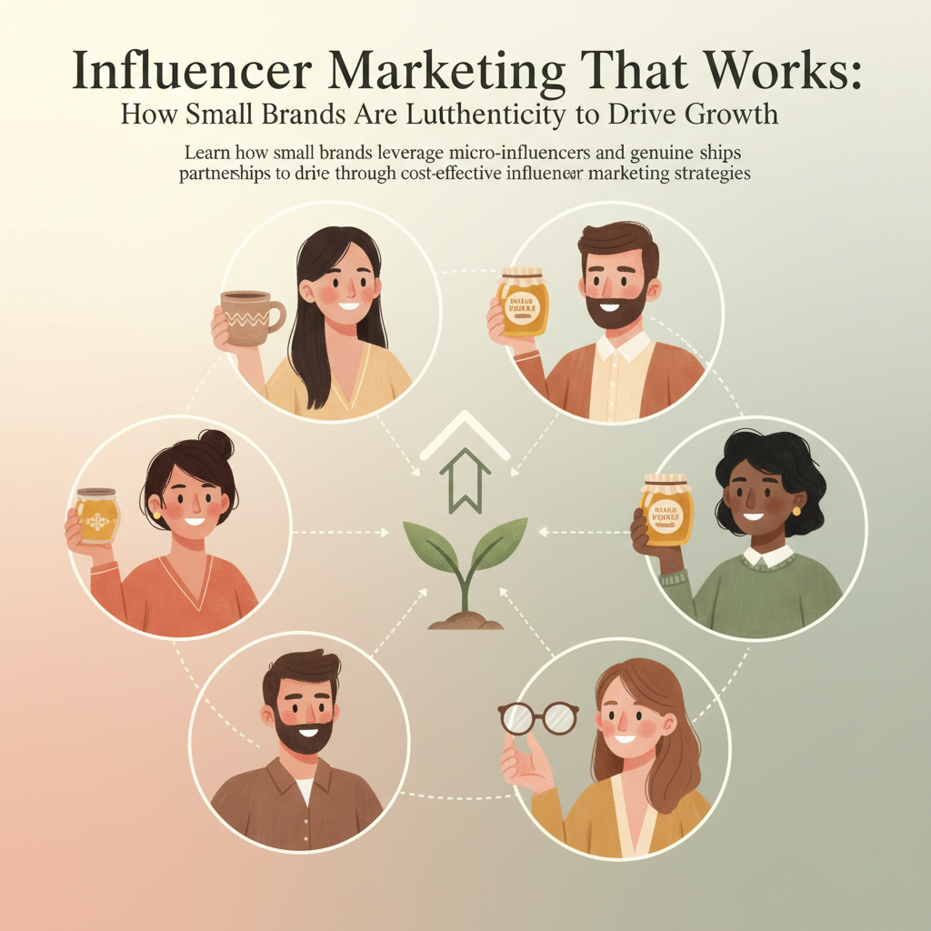 Editorial illustration for article: Influencer Marketing That Works: How Small Brands Are Leveraging Authenticity to Drive Growth