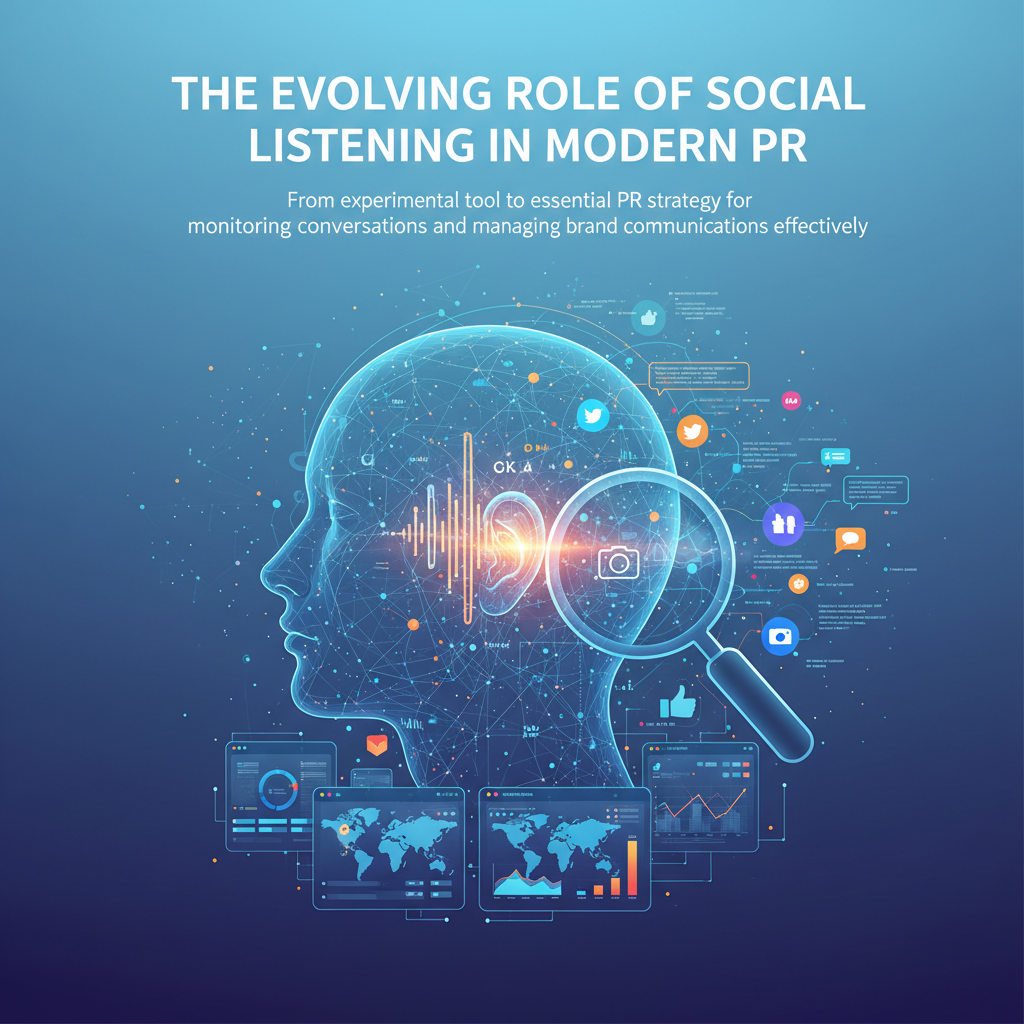 Editorial illustration for article: The Evolving Role of Social Listening in Modern PR